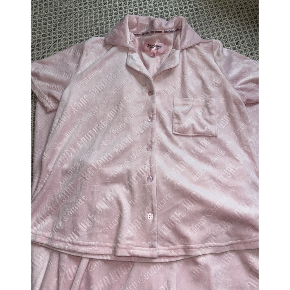 Juicy Couture Sleepwear Set Small Pink on Pink Embossed Monogram Top & Pants - Picture 4 of 10